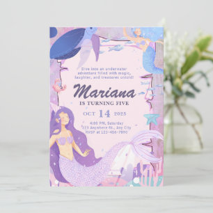 Invitation Sirène sous la mer Anniversaire de filles mignonne