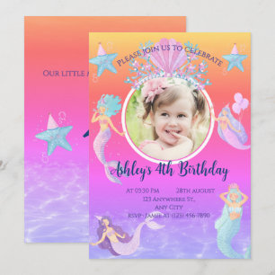 Invitation Sirène sous l'aquarelle de mer anniversaire de l'o