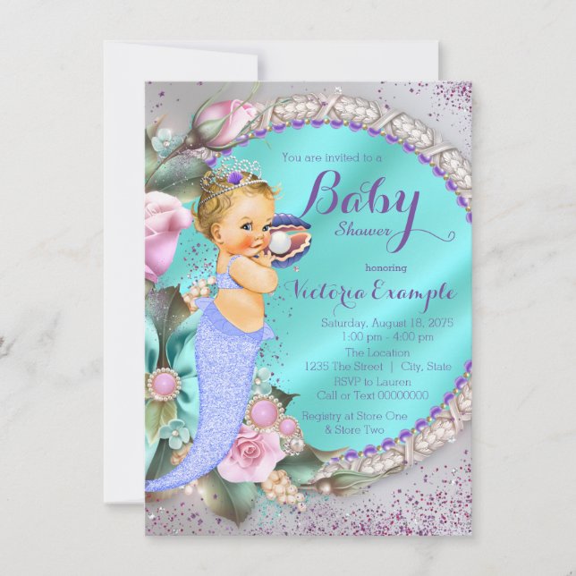 Invitation Sirène Sous Le Baby shower De Mer (Devant)