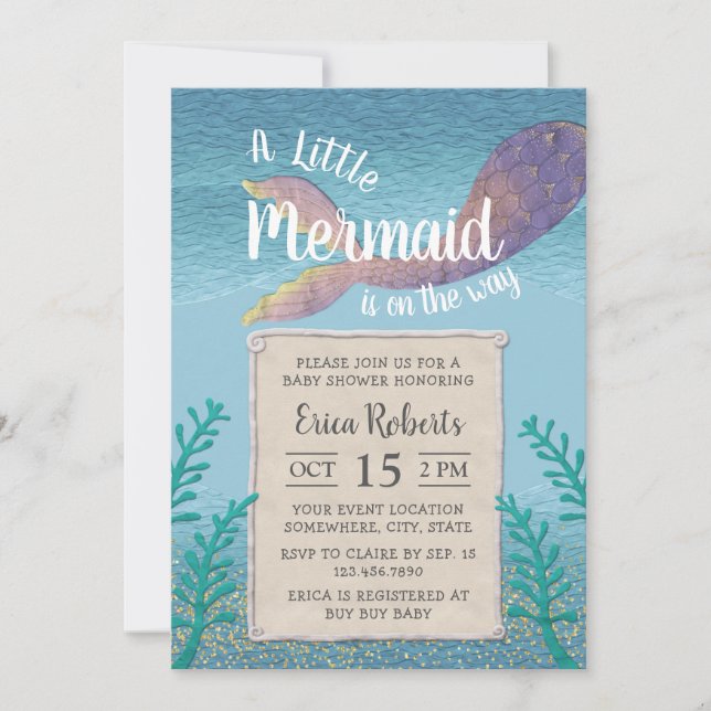 Invitation Sirène sous le Baby shower des filles de la mer (Devant)