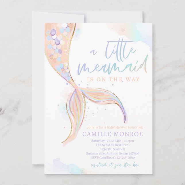 Invitation Sirène Sous Le Baby shower Des Filles De L'Océan M (Devant)