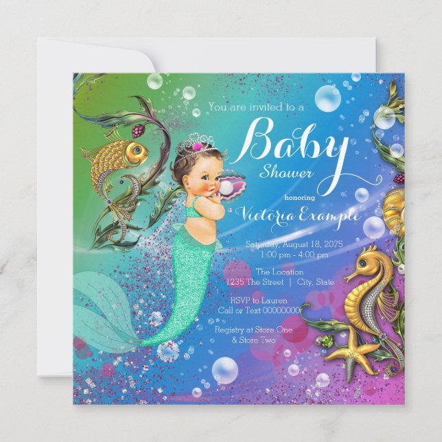 Invitation Sirène sous le Baby shower marin (Devant)