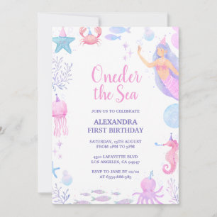 Invitation Sirène sous l'eau aquarelle Fille 1er anniversaire