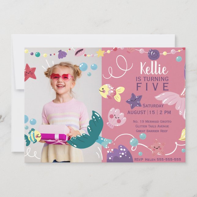 Invitation Sirène Sous Les Filles De La Mer Photo Anniversair (Devant)