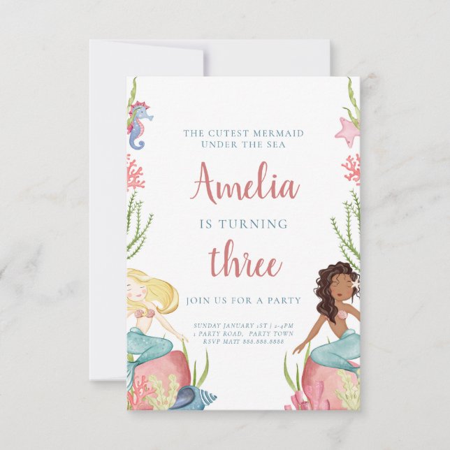 Invitation Sirène Sous L'Invitation D'Anniversaire De La Mer (Devant)