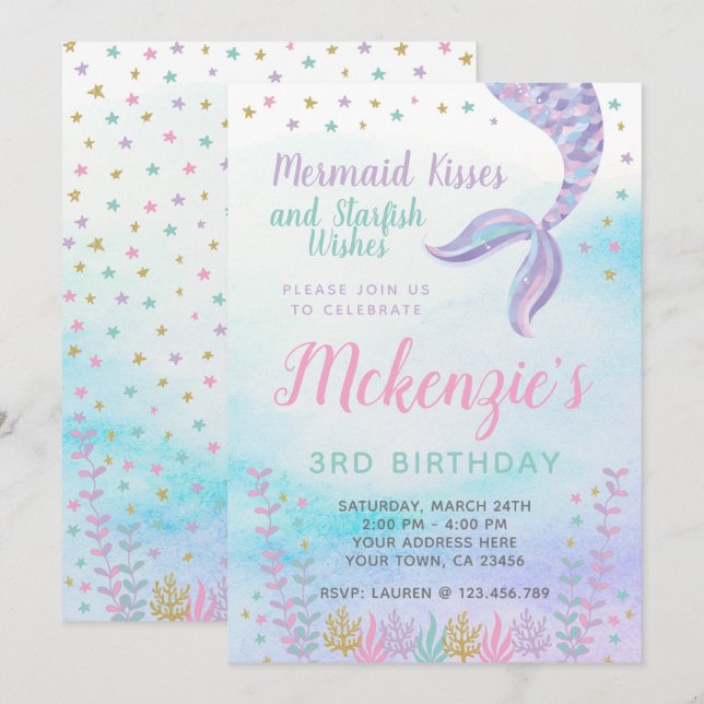 Invitation Sirène, Sous l'Océan, Magique (Devant / Derrière)