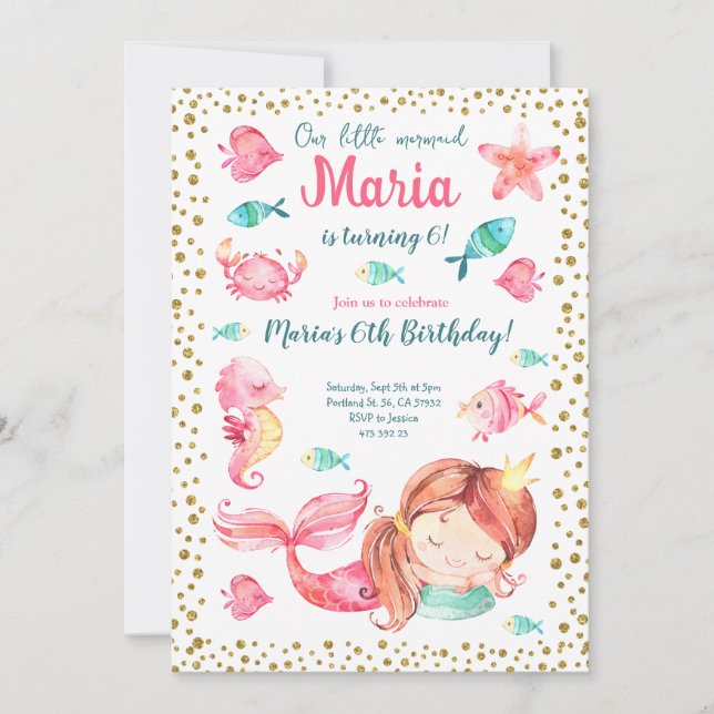 Invitation Sirène sous l'océan marin Fille Anniversaire (Devant)