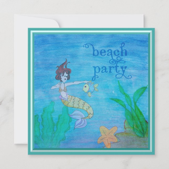 Invitation Sirène tropicale de partie de plage personnalisée (Devant)