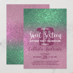 Invitation Sirène vert rose triple Parties scintillant Ombre