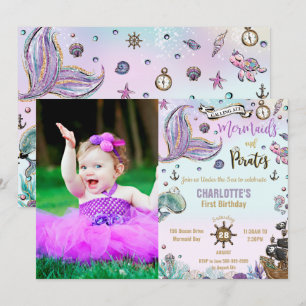 Invitation Sirènes et pirates 1re photo conjointe d'anniversa