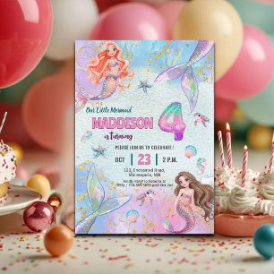Invitation Sirènes Paillettes Rose Violet pour Anniversaire 4