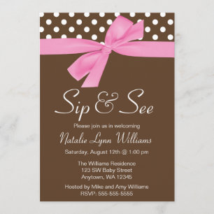 Invitation Sirotez et voyez le point de polka Brown de rose