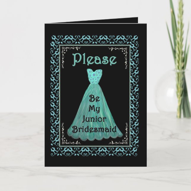 Invitation SISTER Junior Bridesmaid TURQUOISE BLUE Gown (Devant)