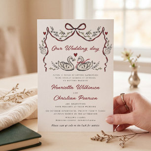 Invitation Site Web de Mariage aux Cygnes Romantiques Dessiné