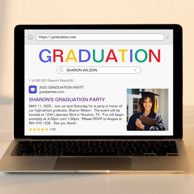 Invitation Site Web Recherche Résultat Partie de graduation (Website Search Result Graduation Party Invitation
)