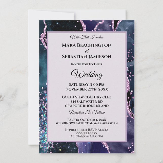 Invitation *~* Site Web RSVP - Purple AGATE Stars AR13 Mariag (Devant)