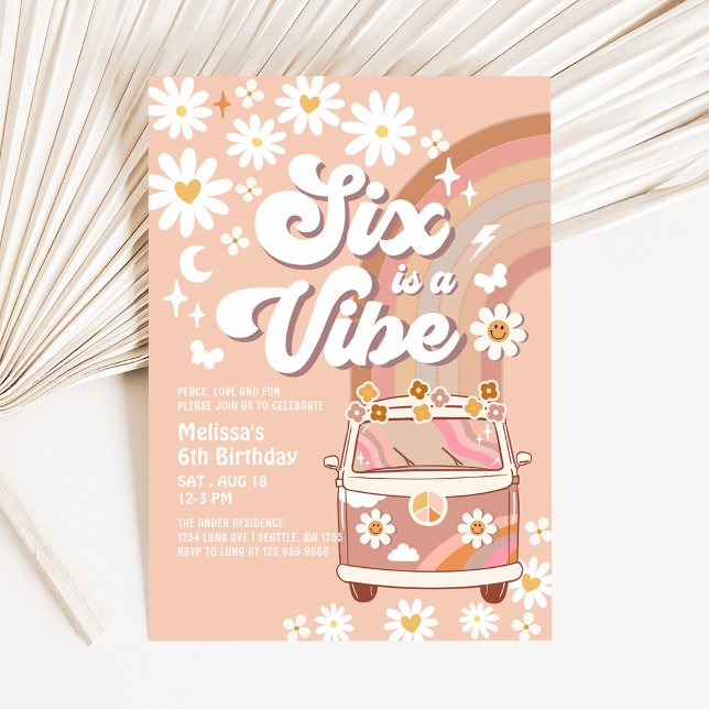 Invitation Six est Vibe Daisy Beige Cream 6e anniversaire (Créateur téléchargé)