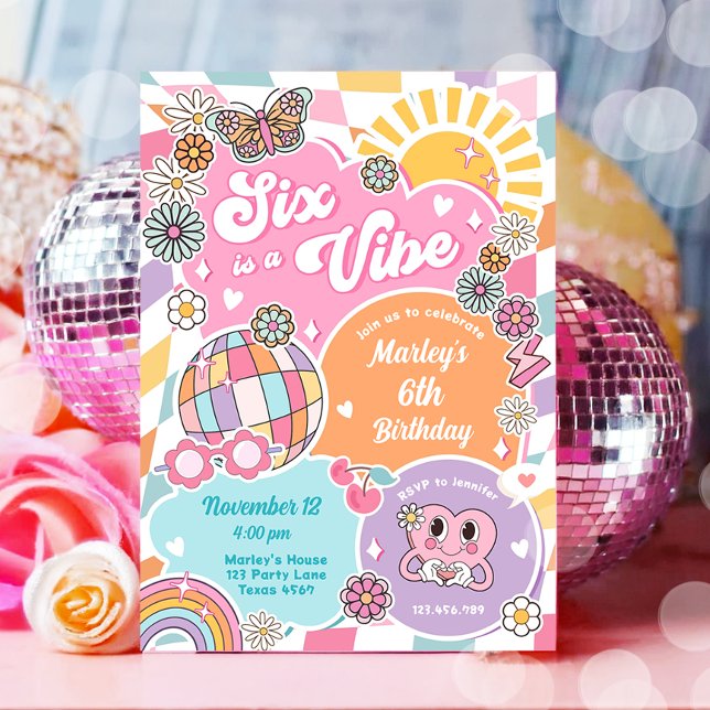 Invitation Six est Vibe Retro Super Preppy Varsity Anniversai (Créateur téléchargé)