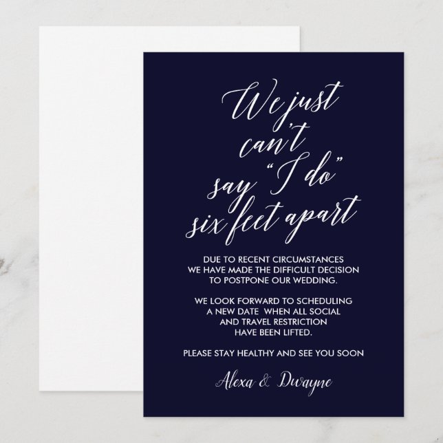 Invitation Six Feet Apart | Mariage reporté ou annulé (Devant / Derrière)