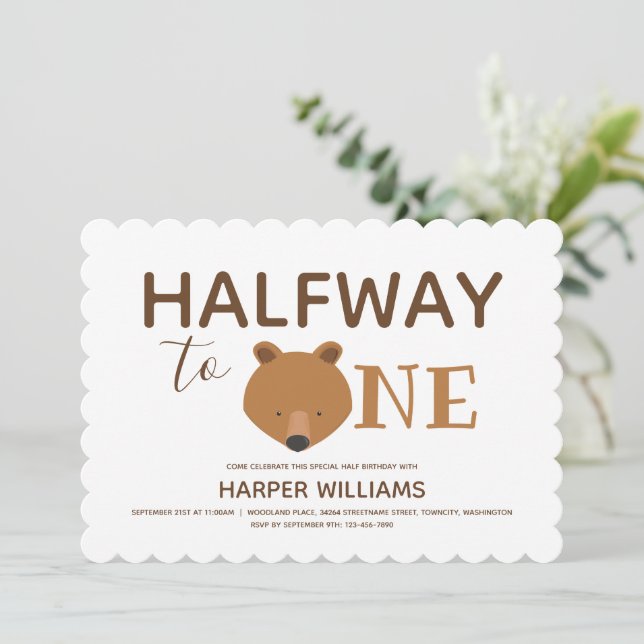 Invitation Six Mois Ours Bébé Demi-Anniversaire (Debout devant)