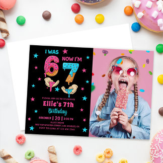 Invitation Six Seven Girl Birthday Photo