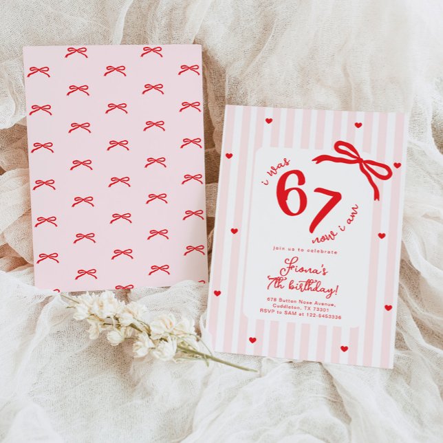 Invitation Six Seven Meme 7th Kids Birthday Handdrawn bow (Créateur téléchargé)