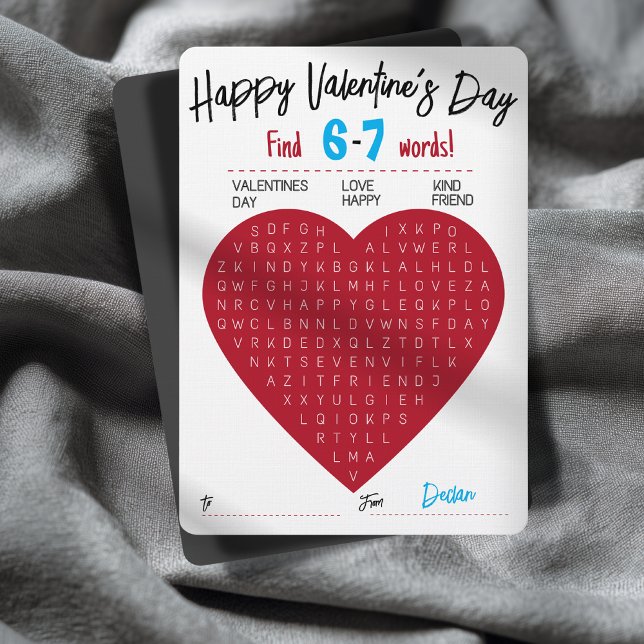 Invitation Six Seven Valentine Word Search Heart Exchange (Fun Valentine Word Search Card Customizable Name 6-7 Trendy Classroom Activity)