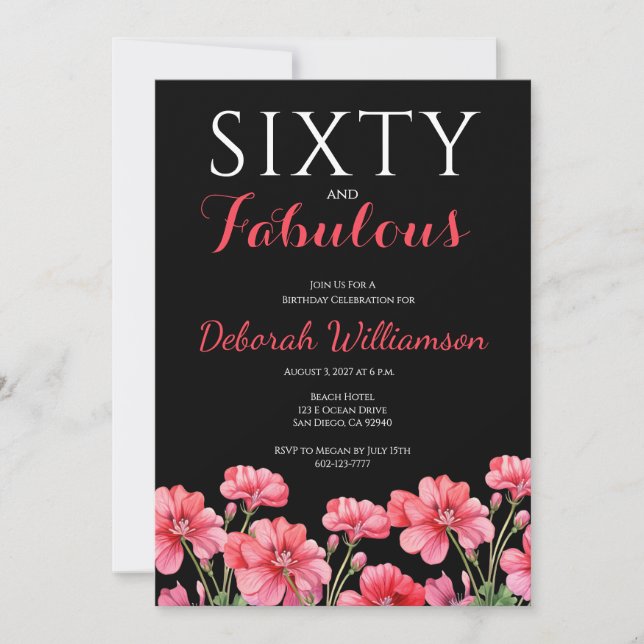 Invitation Sixty and Fabulous Black Pink 60th Birthday  (Devant)