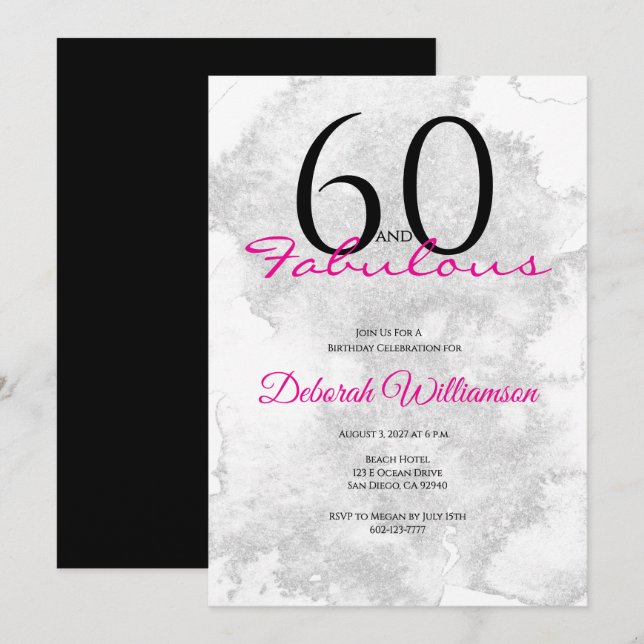 Invitation Sixty and Fabulous Black Pink 60th Birthday (Devant / Derrière)
