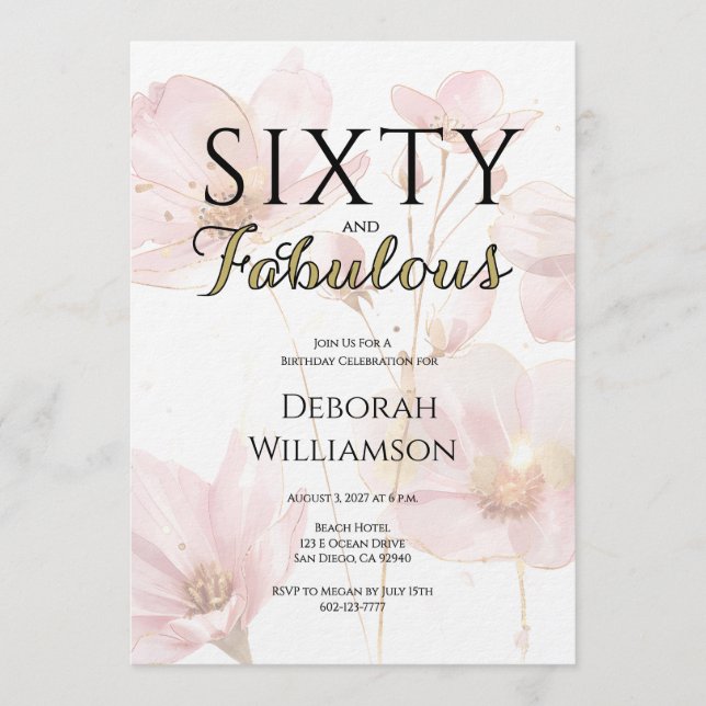 Invitation Sixty and Fabulous Black Pink 60th Birthday Party (Devant)