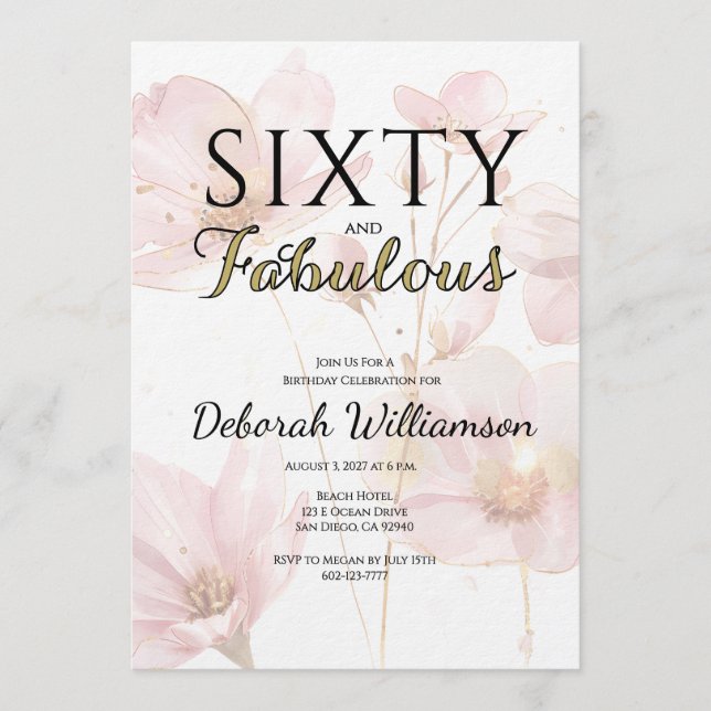 Invitation Sixty and Fabulous Black Pink 60th Birthday Party (Devant)