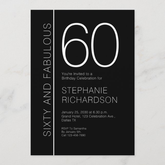 Invitation Sixty and Fabulous Modern 60th Birthday Party (Devant)