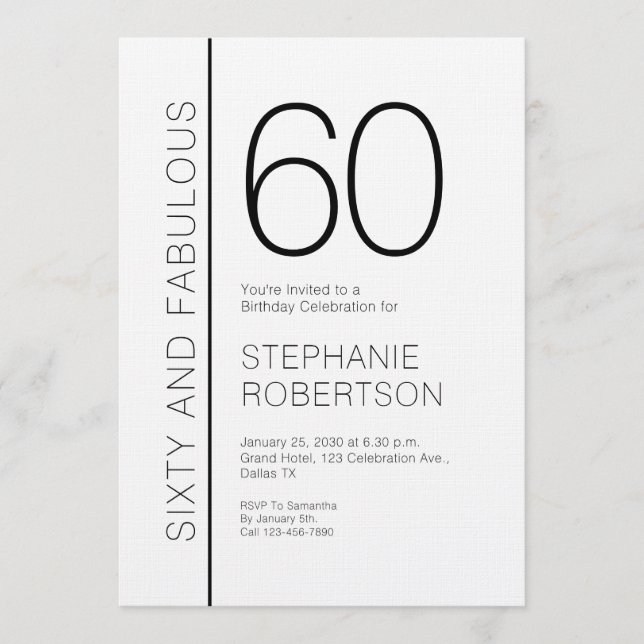 Invitation Sixty and Fabulous Modern 60th Birthday Party (Devant)