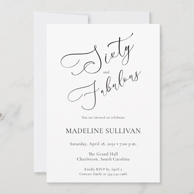 Invitation Sixty and Fabulous Script 60th Birthday Party (Devant)