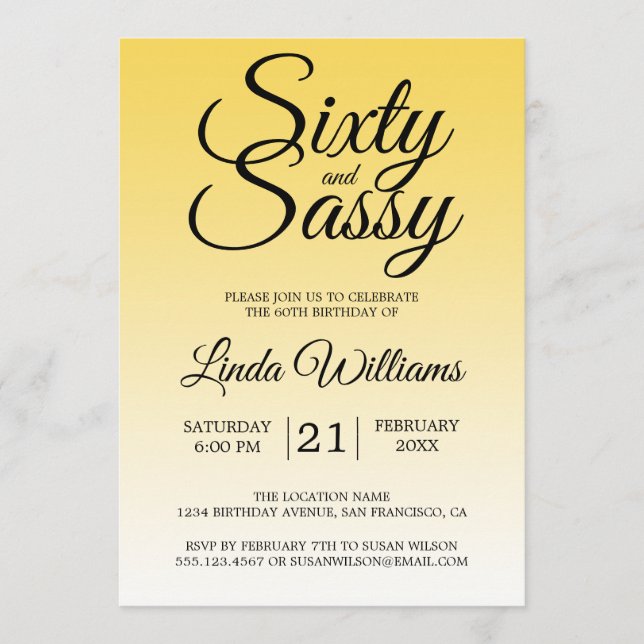 Invitation Sixty and Sassy Lemon Yellow Ombre 60th Birthday (Devant)