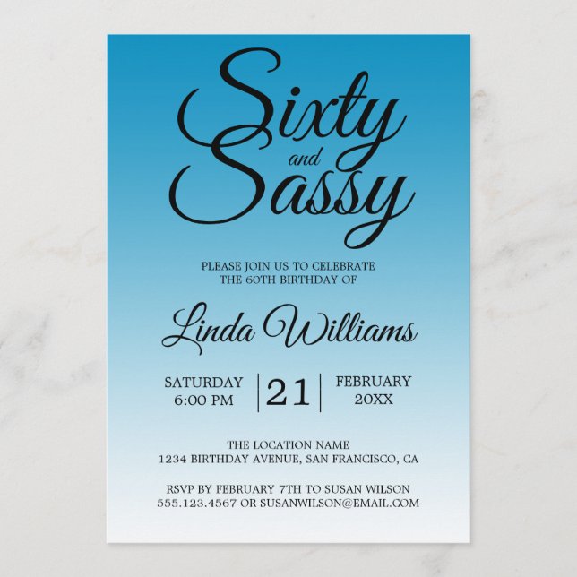 Invitation Sixty and Sassy Malibu Blue 60th Birthday (Devant)