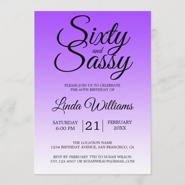 Invitation Sixty and Sassy Purple Ombre 60th Birthday (Devant)