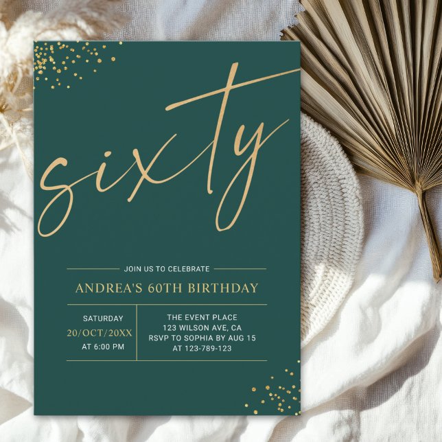 Invitation Sixty Birthday Gold & Green 60th Birthday (Créateur téléchargé)