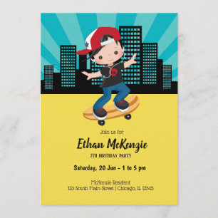 Invitation Skateboard boy - choisissez votre couleur arrière 