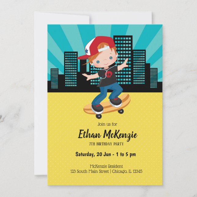 Invitation Skateboard boy - choisissez votre couleur arrière  (Devant)