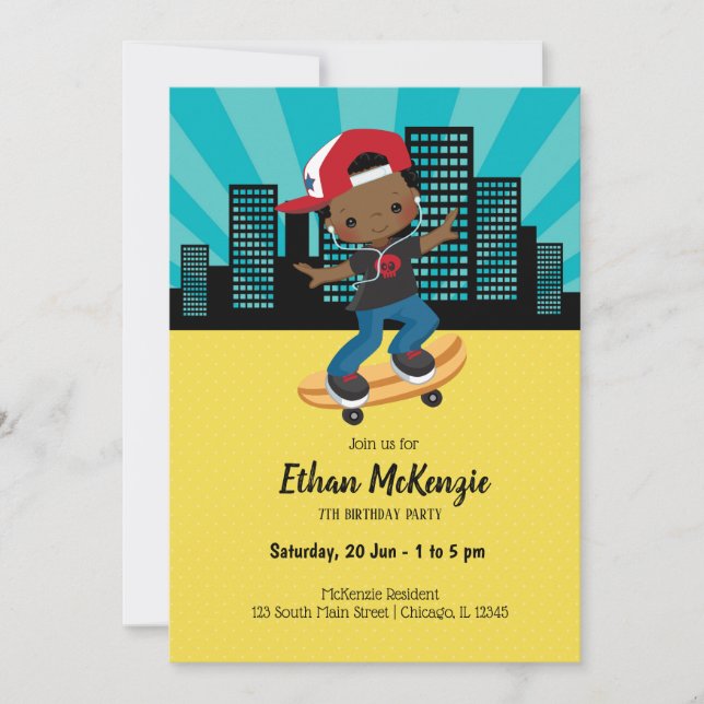 Invitation Skateboard boy - choisissez votre couleur arrière  (Devant)