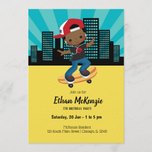 Invitation Skateboard boy - choisissez votre couleur arrière 