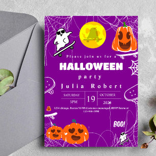 Invitation skateboard fantôme Halloween citrouille violet