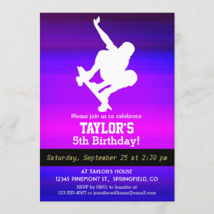 Invitation Skateboard ; Violet bleu vif et Magenta