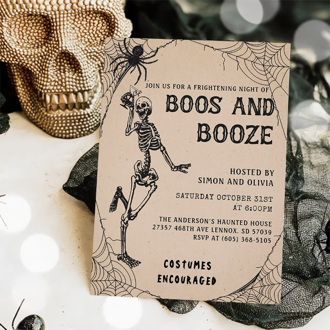 Invitation Skeleton Boos & Booze Adulte Halloween Party (Créateur téléchargé)