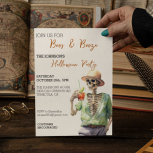 Invitation Skeleton Booze Halloween Party aquarelle