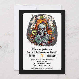 Invitation Skeleton Grim Reaper Halloween Bash Party