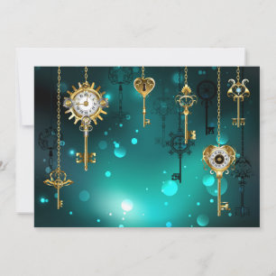 Invitation Skeleton Keys on Green Background