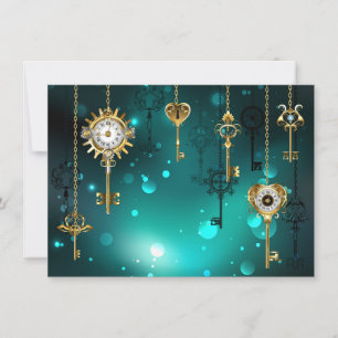 Invitation Skeleton Keys on Green Background