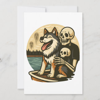 Invitation Skeleton with Dog on Haunted Lake Horror Art